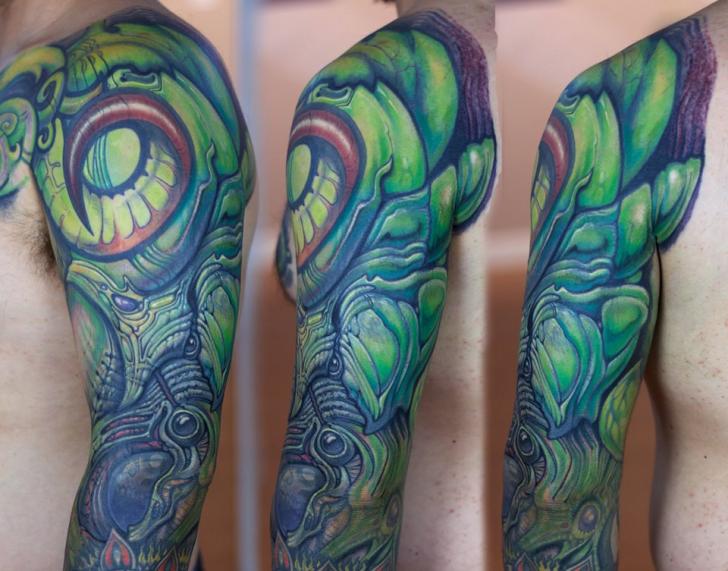Shoulder Arm Biomechanical Tattoo by Graven Image