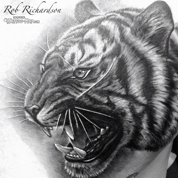Realistic Chest Tiger Tattoo by Rob Richardson