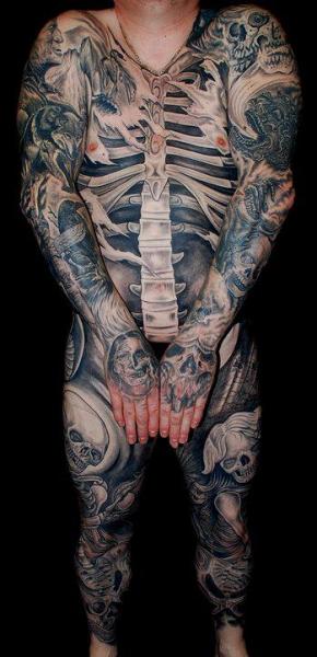 Arm Chest Leg Hand Belly Body Skeleton Tattoo by Colin Jones