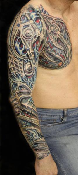 Biomechanical Chest Sleeve Tattoo by Tattoo by Roman