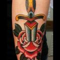 Arm Old School Flower Dagger tattoo by Spilled Ink Tattoo