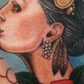 Calf Old School Flower Women tattoo by Spilled Ink Tattoo