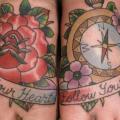 Old School Fuß Blumen Kompass tattoo von Spilled Ink Tattoo