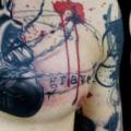 Chest Heart Skull Trash Polka tattoo by Tattoo Rascal