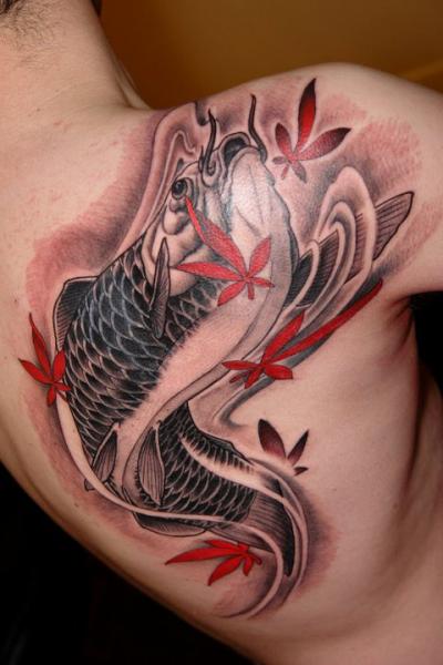 Shoulder Japanese Back Carp Koi Tattoo by Henrik Tattoo