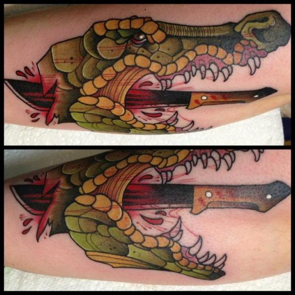 Arm New School Dagger Crocodile Tattoo by Mitch Allenden