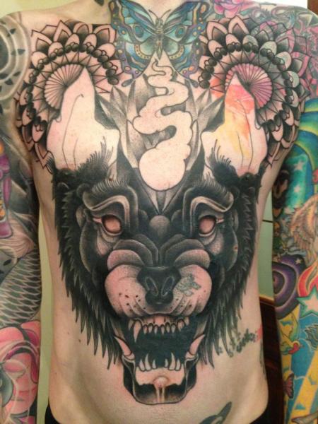 Chest Wolf Belly Tattoo by Mitch Allenden