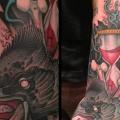 tatuaje Brazo Mano Clepsidra Cuervo por Mitch Allenden
