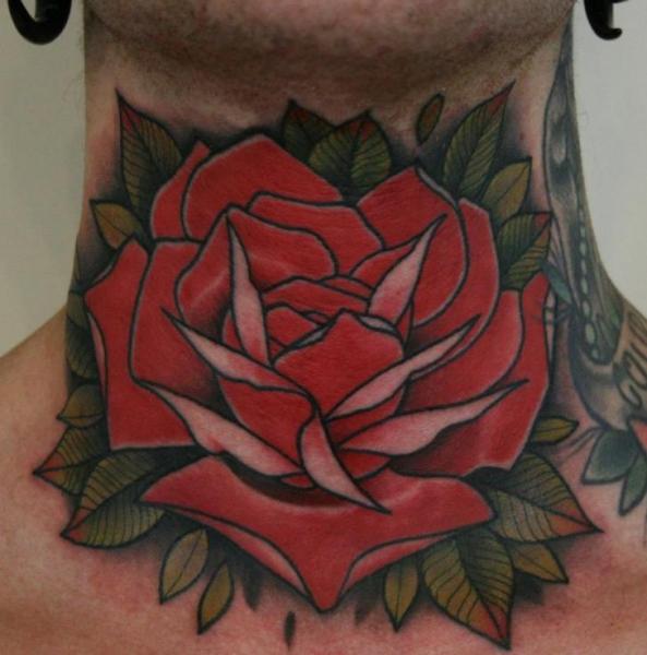 Old School Flower Neck Tattoo by Mitch Allenden