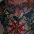 Shoulder New School Compass Fox tattoo by Mitch Allenden