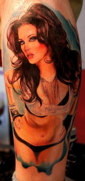 Tatuaggio Ritratti Realistici Polpaccio Donne di Ron Russo