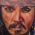 tatuaje Hombro Retrato Realista Johnny Depp por Ron Russo
