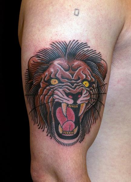 Arm Old School Lion Tattoo by The Sailors Grave