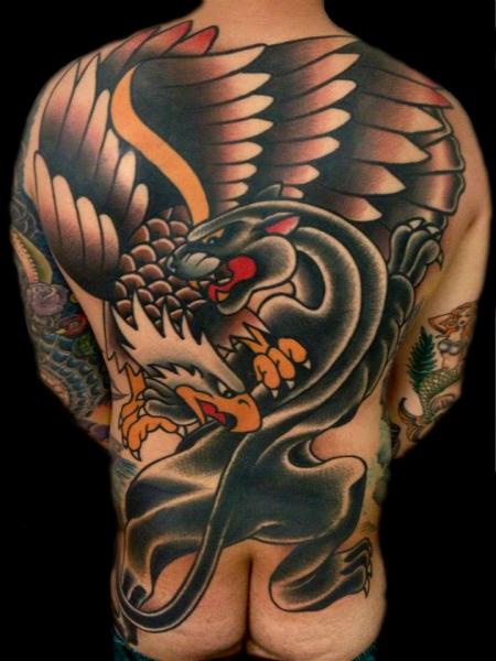 Old School Back Eagle Panther Tattoo by The Sailors Grave