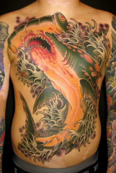 Japanese Back Shark Tattoo by The Sailors Grave