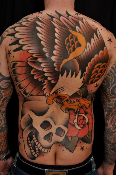 Old School Skull Back Eagle Tattoo by The Sailors Grave