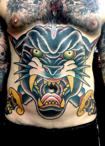 Old School Belly Panther Tattoo by The Sailors Grave