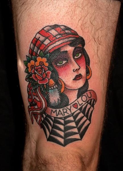 Old School Leg Gypsy Tattoo by The Sailors Grave