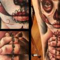 Arm Mexikanischer Totenkopf Gebetshände tattoo von Benjamin Laukis