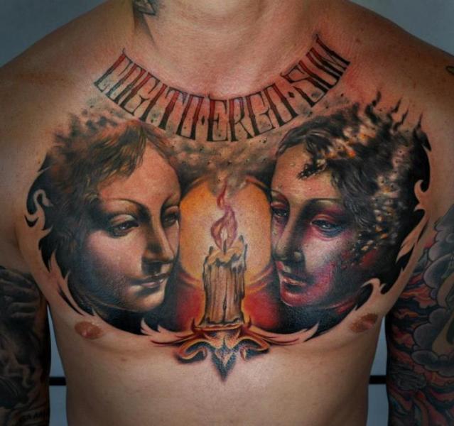 Fantasy Chest Women Candle Tattoo by Benjamin Laukis