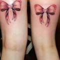 Realistic Leg Ribbon tattoo by Dingo Tattoo