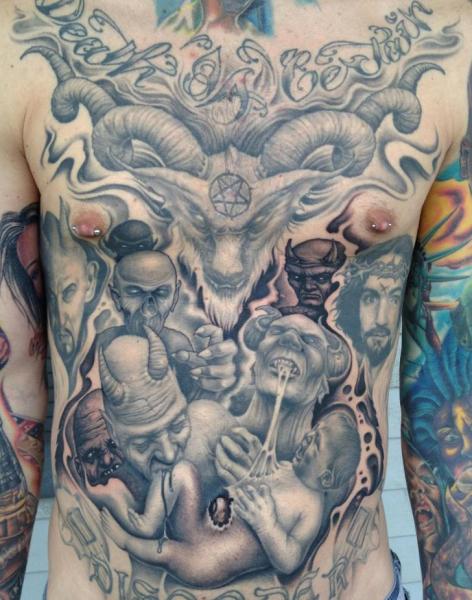 Fantasy Chest Belly Tattoo by Bob Tyrrel