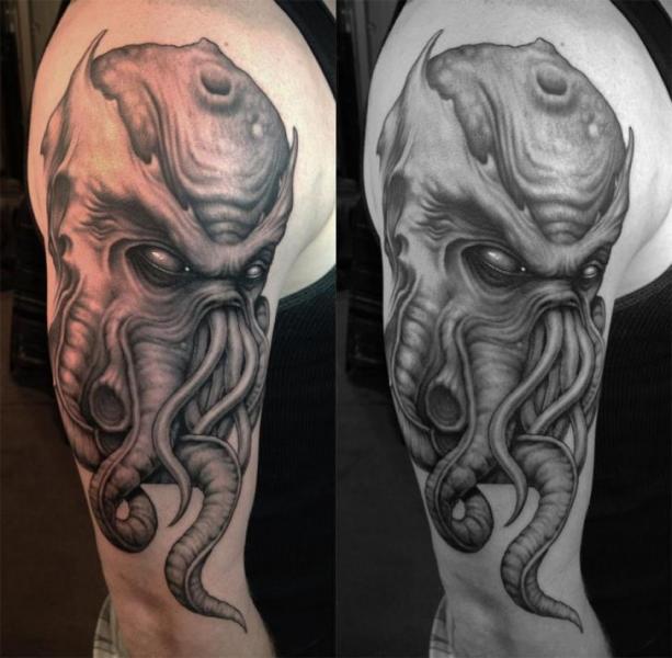 Shoulder Fantasy Monster Tattoo by Bob Tyrrel