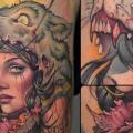 tatuaje Pierna Mujer Lobo por Victor Chil