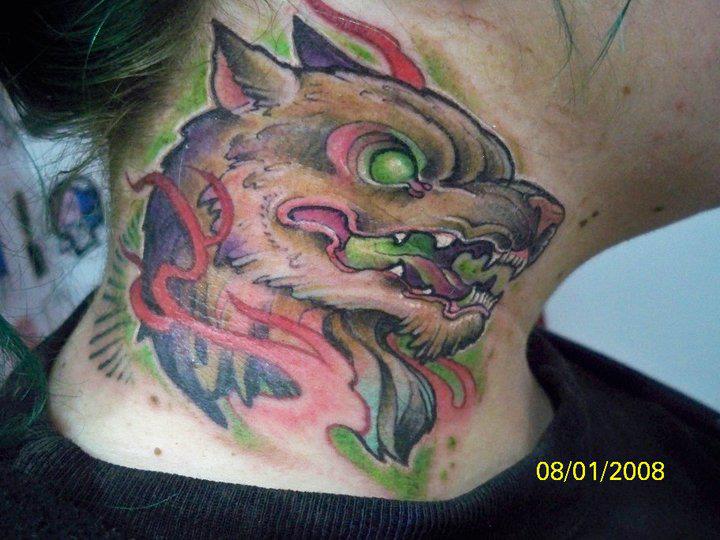 Tatuaje Fantasy New School Lobo Cuello por Victor Chil