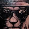 Shoulder Fantasy Cat Helmet Glasses tattoo by Radical Ink