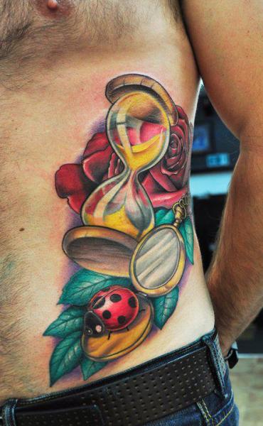 Flower Side Clepsydra Ladybug Tattoo by Triple Six Studios
