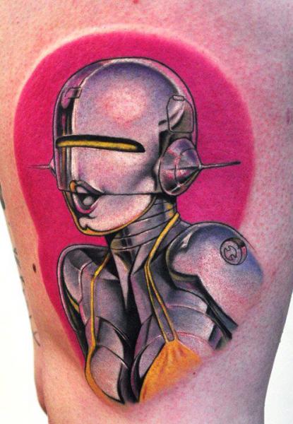 Fantasy Robot Thigh Tattoo by Triple Six Studios
