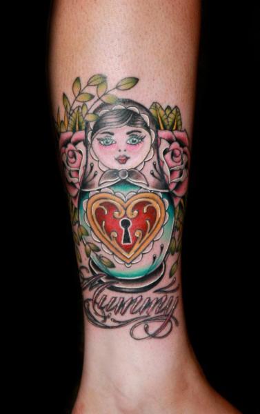 Leg Matryoshka Lock Tattoo by Fatink Tattoo