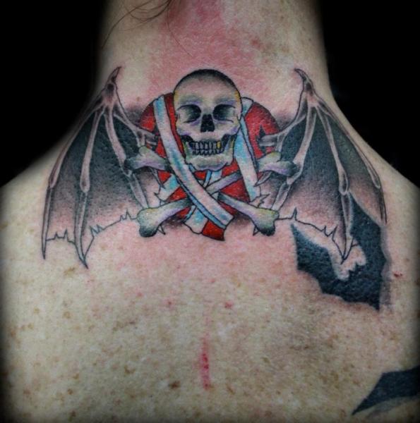 Skull Neck Bat Tattoo by Fatink Tattoo