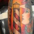 Arm New School Lighthouse tattoo by Power Tattoo Company