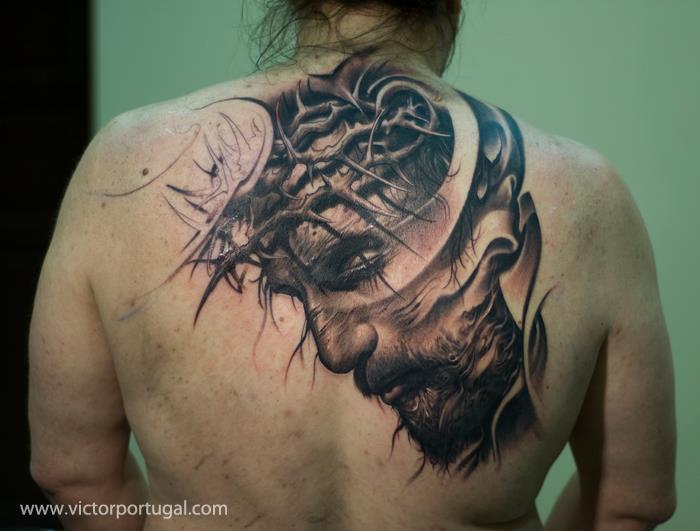 Back Jesus Religious Tattoo by Victor Portugal