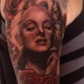 Shoulder Realistic Flower Marilyn Monroe tattoo by Emily Rose Murray