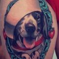 Realistic Dog Thigh Hat tattoo by Emily Rose Murray