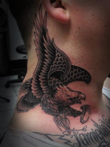 Old School Eagle Neck Tattoo by Salt Water Tattoo
