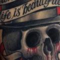 Old School Lettering Skull Hat tattoo by Salt Water Tattoo