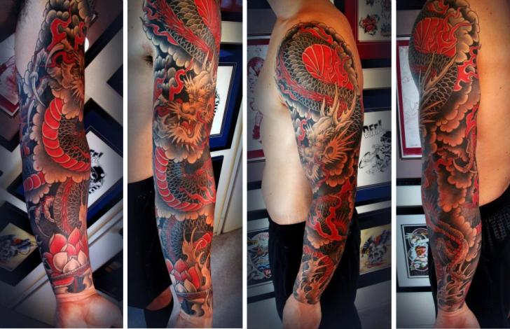 Tatouage Japonais Dragon Sleeve par Salt Water Tattoo