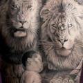 Realistic Back Children Lion tattoo by Steel City Tattoo