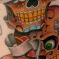 tatuaje Pierna Cráneo mexicano por Tim Mc Evoy