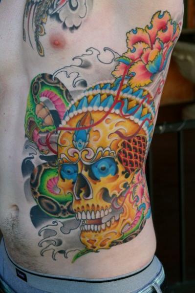 Side Japanese Skull Tattoo by Tim Mc Evoy