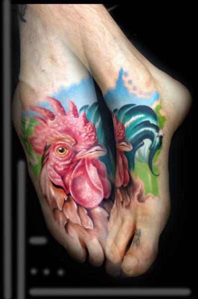 Realistic Foot Rooster Tattoo by Kronik Tattoo