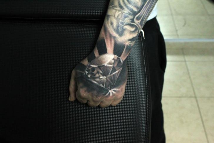 Hand Diamond Tattoo by Kronik Tattoo