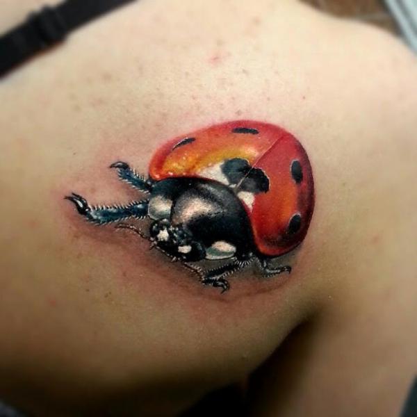 Shoulder Realistic 3d Ladybug Tattoo by Kronik Tattoo