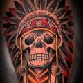 Arm Old School Skull Indian tattoo by Sketchy Lawyer