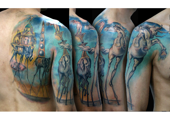 Tatuaje Brazo Fantasy Espalda Elefante Caballo por Darwin Enriquez