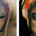 Shoulder Mexican Skull Mask tattoo by Darwin Enriquez